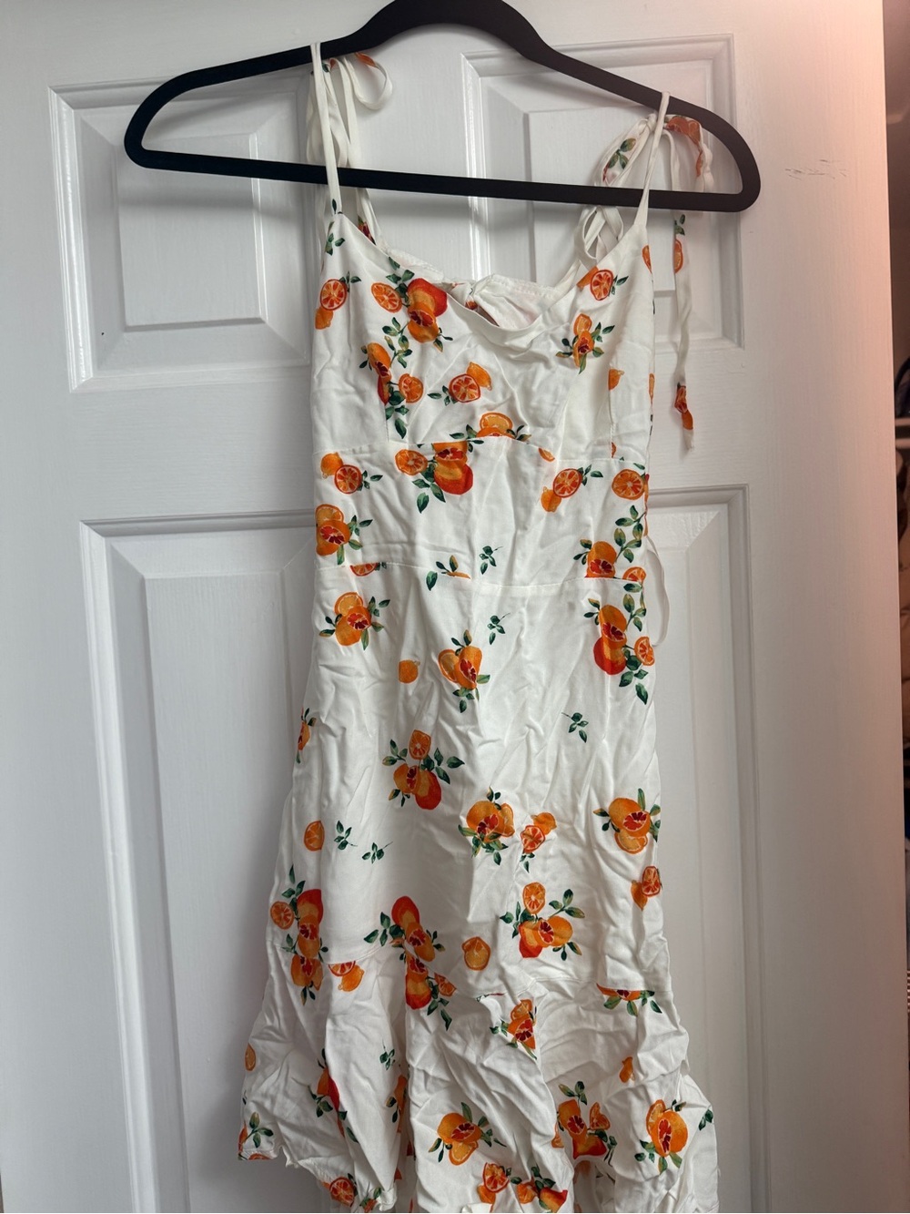 wild fable White Orange-Print Tie-Strap Mini Sundress